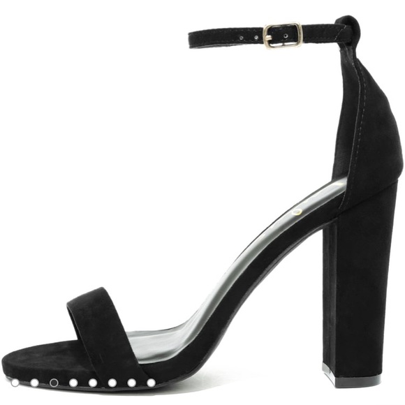 New Lulus Black Suede Ankle Strap Block Heels - Picture 2 of 7